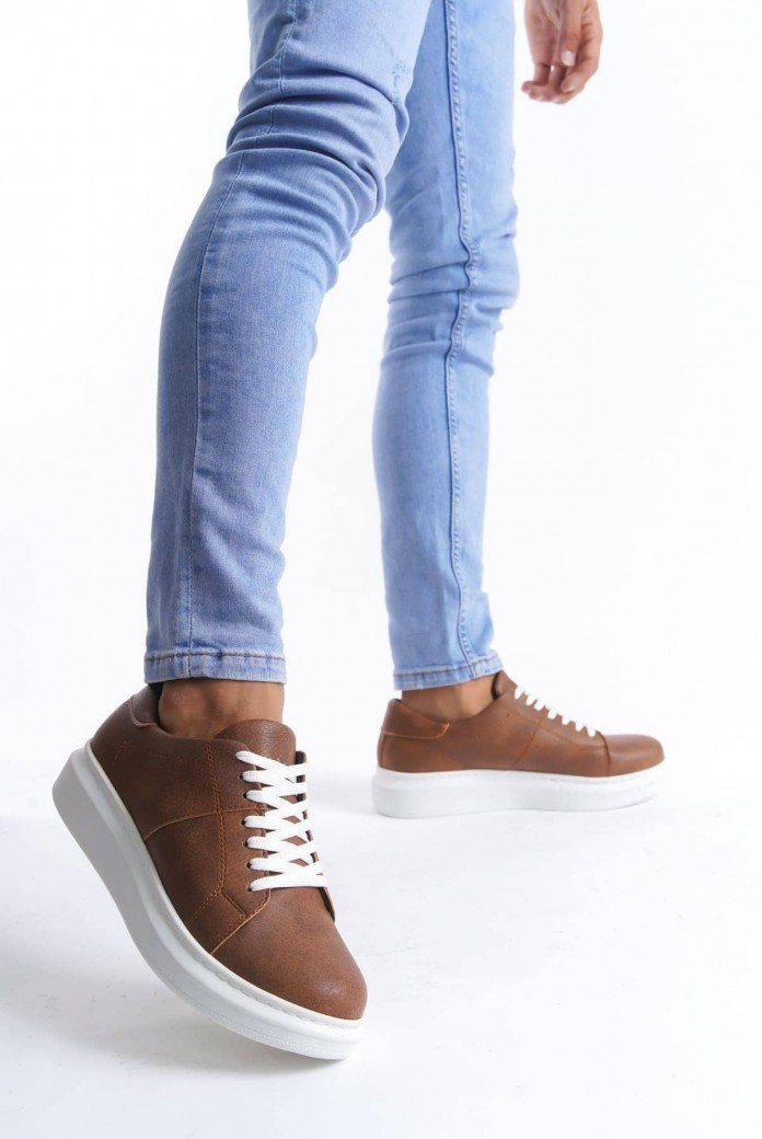 SLW151 Boost Erkek Günlük Bağcıklı Cilt Spor Sneaker Ayakkabı CBT - Taba