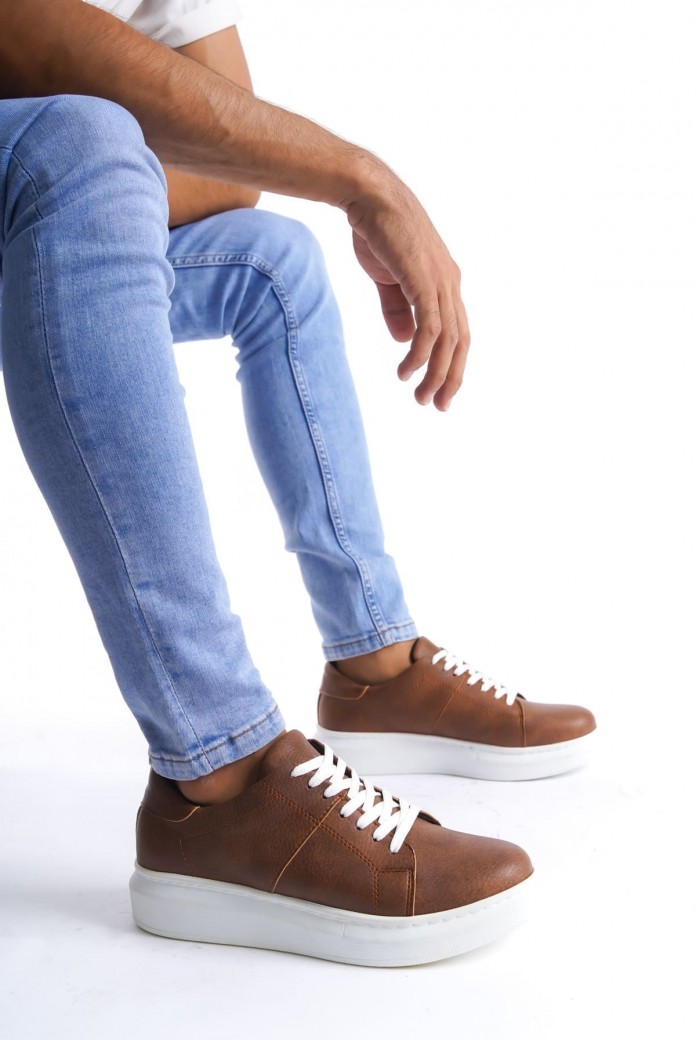 SLW151 Boost Erkek Günlük Bağcıklı Cilt Spor Sneaker Ayakkabı CBT - Taba