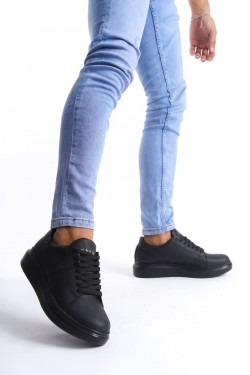 SLW151 Boost Erkek Günlük Bağcıklı Cilt Spor Sneaker Ayakkabı CST - Siyah