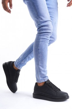 SLW151 Boost Erkek Günlük Bağcıklı Cilt Spor Sneaker Ayakkabı CST - Siyah