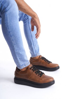 SLW151 Boost Erkek Günlük Bağcıklı Cilt Spor Sneaker Ayakkabı CST - Taba