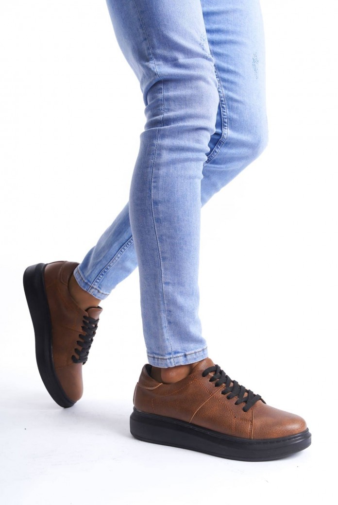 SLW151 Boost Erkek Günlük Bağcıklı Cilt Spor Sneaker Ayakkabı CST - Taba