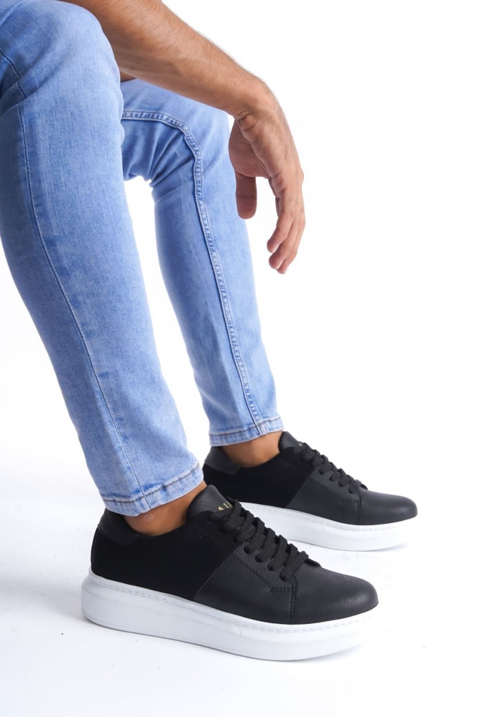 SLW151 Boost Erkek Günlük Bağcıklı Cilt Süet Spor Sneaker Ayakkabı CSBT - Siyah