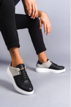 SLW151 Boost Erkek Günlük Bağcıklı Cilt Süet Spor Sneaker Ayakkabı CSBT - Siyah/Gri