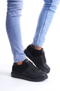SLW151 Boost Erkek Günlük Bağcıklı Cilt Süet Spor Sneaker Ayakkabı CSST - Siyah