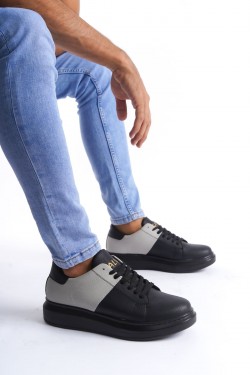 SLW151 Boost Erkek Günlük Bağcıklı Cilt Süet Spor Sneaker Ayakkabı CSST - Siyah/Gri