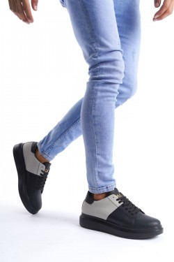 SLW151 Boost Erkek Günlük Bağcıklı Cilt Süet Spor Sneaker Ayakkabı CSST - Siyah/Gri