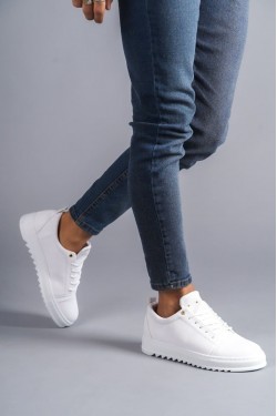 SLW152 Cool Erkek Günlük Bağcıklı Cilt Klasik Ayakkabı CBT - Beyaz