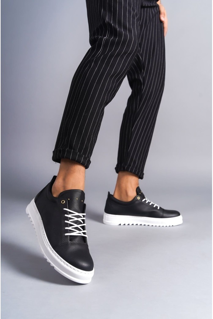 SLW152 Cool Erkek Günlük Bağcıklı Cilt Klasik Ayakkabı CBT - Siyah