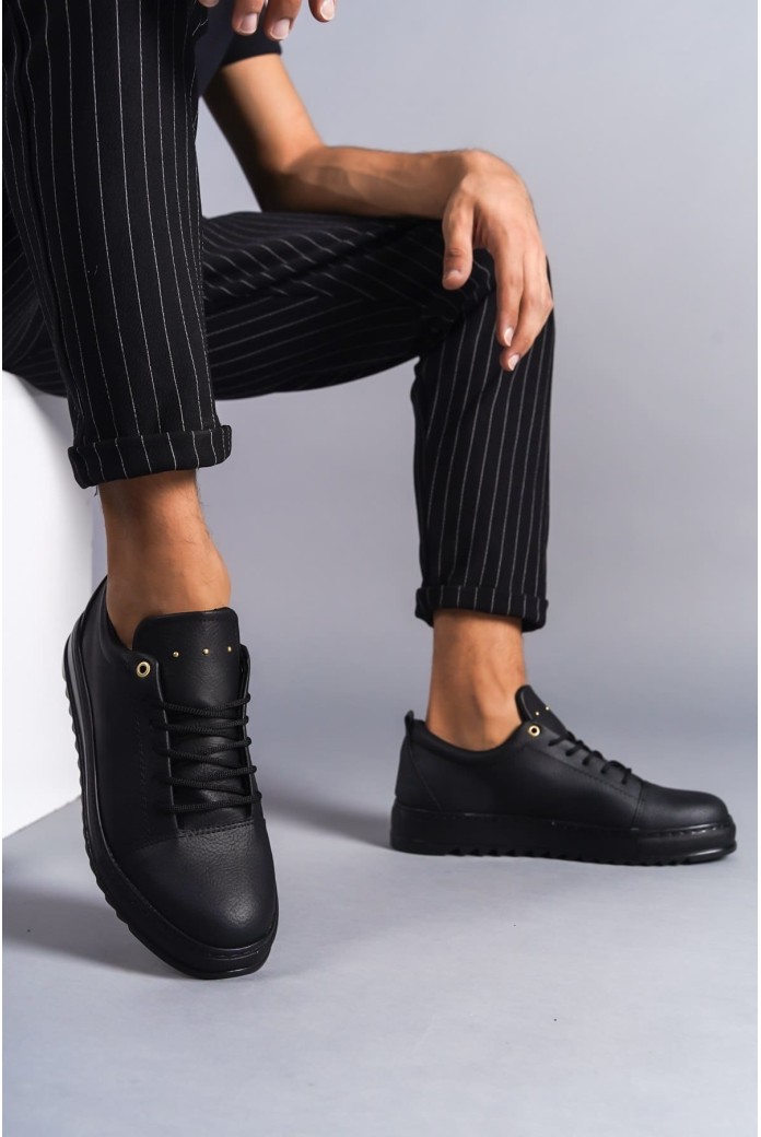 SLW152 Cool Erkek Günlük Bağcıklı Cilt Klasik Ayakkabı CST - Siyah
