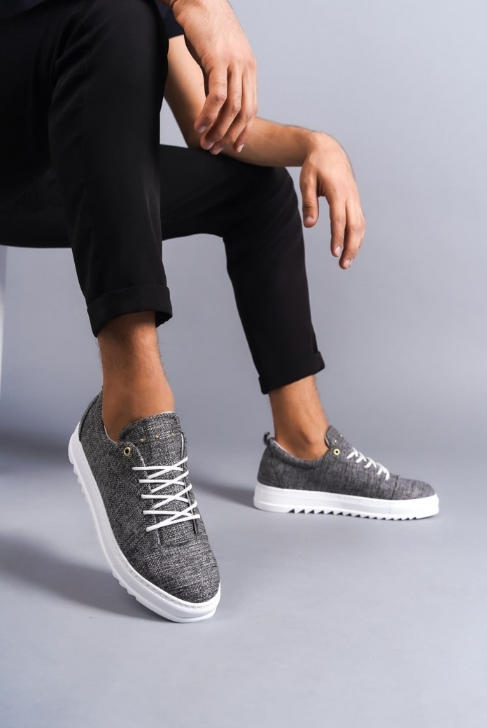 SLW152 Cool Erkek Günlük Bağcıklı Keten Klasik Ayakkabı KBT - Gri