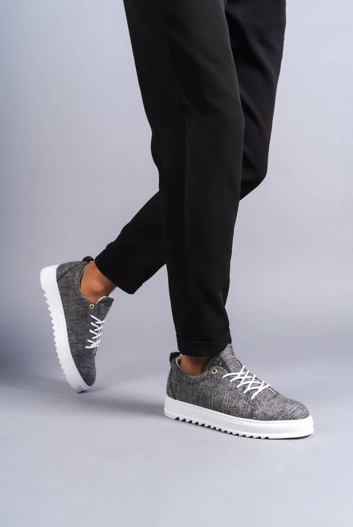 SLW152 Cool Erkek Günlük Bağcıklı Keten Klasik Ayakkabı KBT - Gri