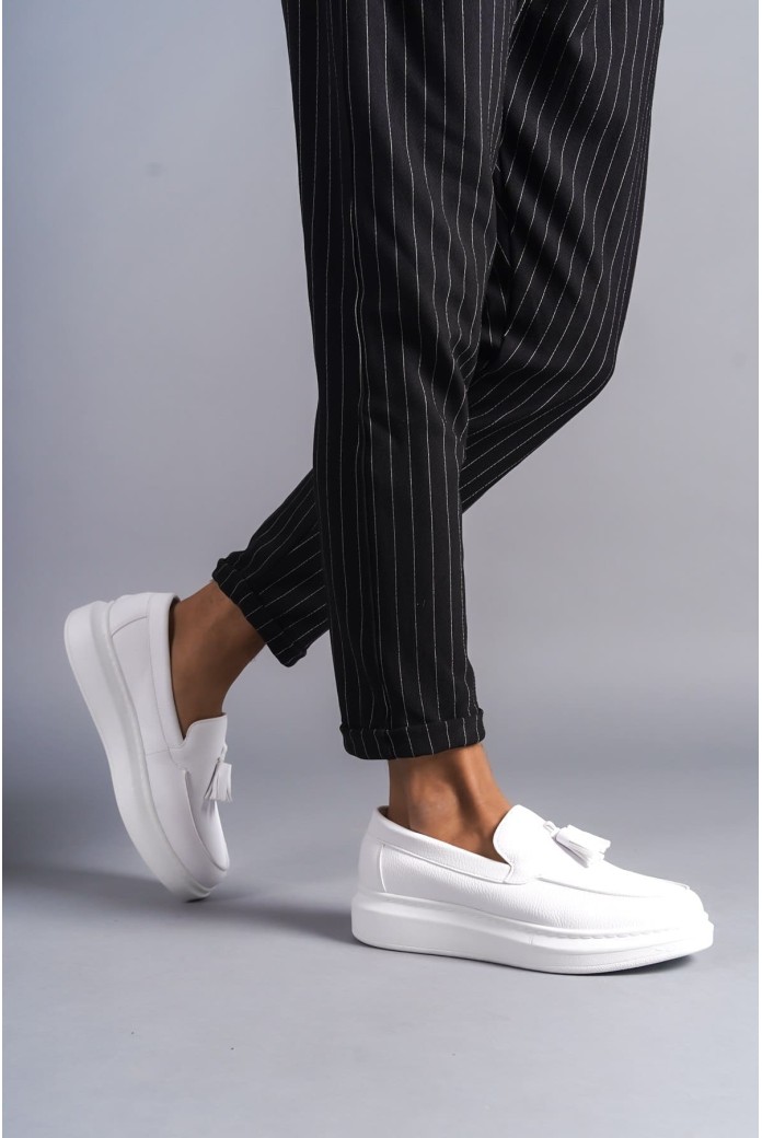 SLW154 Blaze Erkek Günlük Bağcıksız Corcik Cilt Klasik Ayakkabı CBT - Beyaz