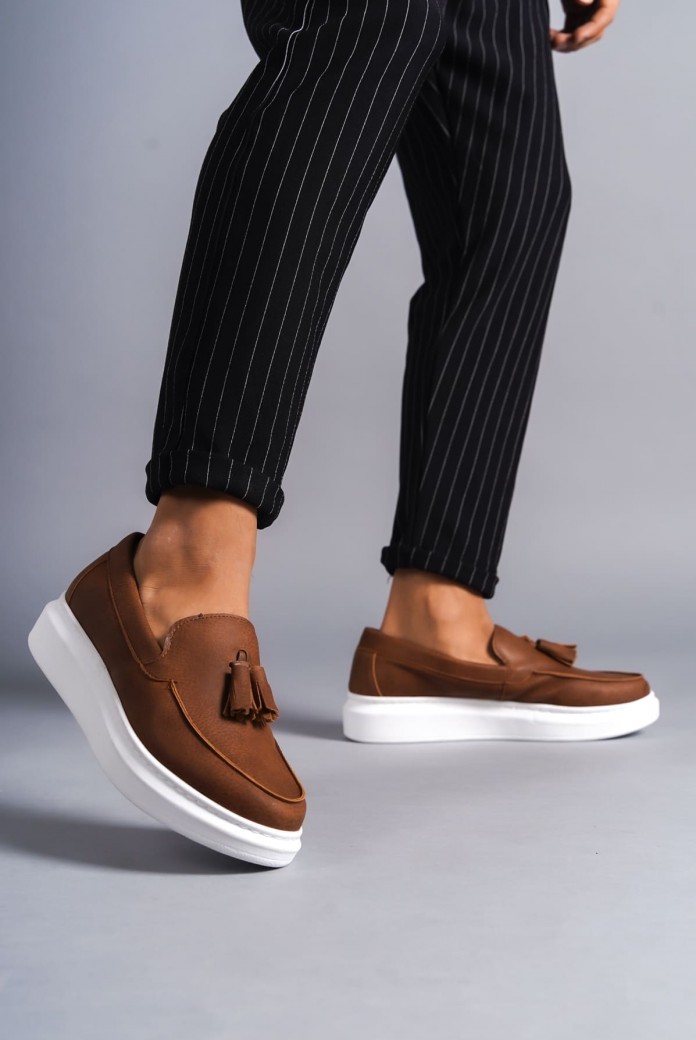 SLW154 Blaze Erkek Günlük Bağcıksız Corcik Cilt Klasik Ayakkabı CBT - Taba