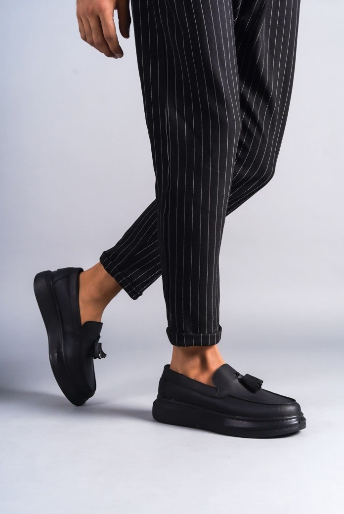 SLW154 Blaze Erkek Günlük Bağcıksız Corcik Cilt Klasik Ayakkabı CST - Siyah