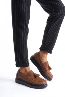 SLW154 Blaze Erkek Günlük Bağcıksız Corcik Cilt Klasik Ayakkabı CST - Taba