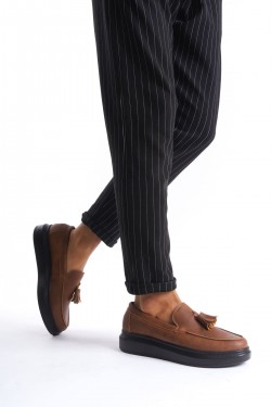 SLW154 Blaze Erkek Günlük Bağcıksız Corcik Cilt Klasik Ayakkabı CST - Taba