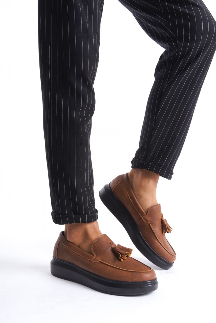 SLW154 Blaze Erkek Günlük Bağcıksız Corcik Cilt Klasik Ayakkabı CST - Taba