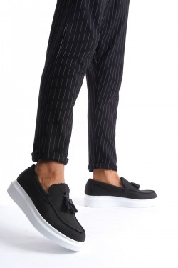 SLW154 Blaze Erkek Günlük Bağcıksız Corcik Keten Klasik Ayakkabı KBT - Siyah