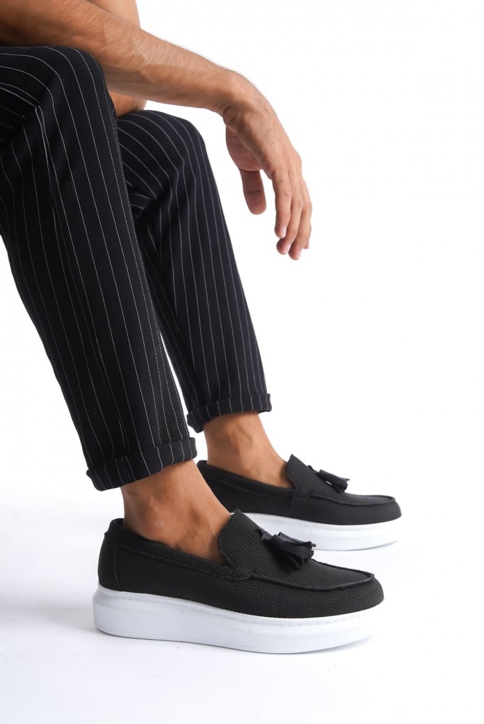 SLW154 Blaze Erkek Günlük Bağcıksız Corcik Keten Klasik Ayakkabı KBT - Siyah