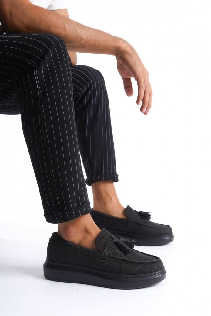 SLW154 Blaze Erkek Günlük Bağcıksız Corcik Keten Klasik Ayakkabı KST - Siyah