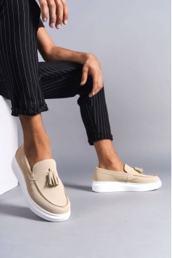 SLW154 Blaze Erkek Günlük Bağcıksız Corcik Süet Klasik Ayakkabı SBT - Krem