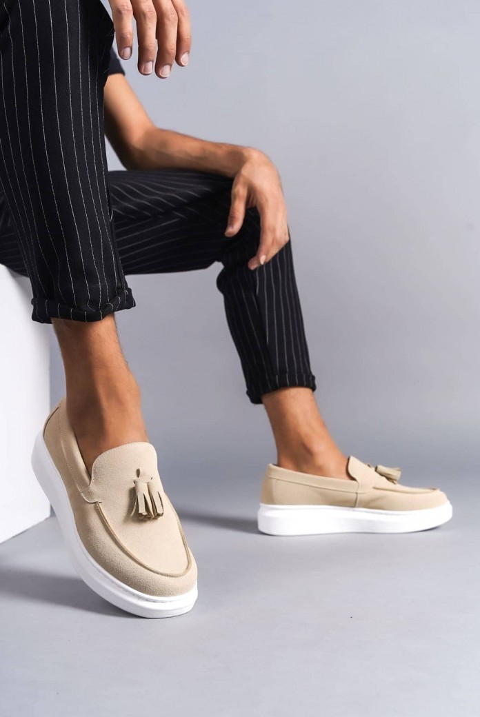 SLW154 Blaze Erkek Günlük Bağcıksız Corcik Süet Klasik Ayakkabı SBT - Krem