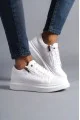 SLW155 Warrior Erkek Günlük Bağcıklı Fermuarlı Cilt Spor Sneaker Ayakkabı CBT - Beyaz