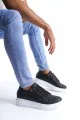 SLW155 Warrior Erkek Günlük Bağcıklı Fermuarlı Cilt Spor Sneaker Ayakkabı CBT - Siyah