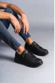 SLW155 Warrior Erkek Günlük Bağcıklı Fermuarlı Cilt Spor Sneaker Ayakkabı CST - Siyah