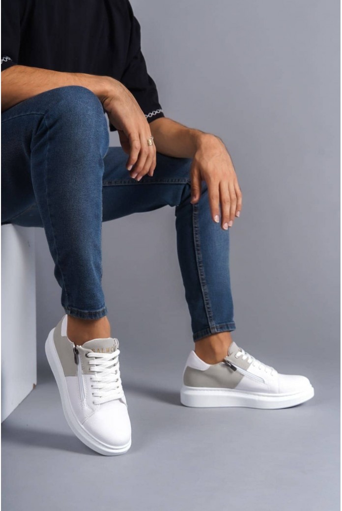 SLW155 Warrior Erkek Günlük Bağcıklı Fermuarlı Cilt Süet Spor Sneaker Ayakkabı CSBT - Beyaz/Gri SLW155 Warrior Erkek Günlük Bağcıklı Fermuarlı Cilt Süet Spor Sneaker Ayakkabı CSBT - Beyaz/Gri