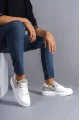 SLW155 Warrior Erkek Günlük Bağcıklı Fermuarlı Cilt Süet Spor Sneaker Ayakkabı CSBT - Beyaz/Gri
