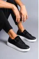 SLW155 Warrior Erkek Günlük Bağcıklı Fermuarlı Cilt Süet Spor Sneaker Ayakkabı CSBT - Siyah