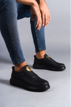 SLW161 Hippo Erkek Günlük Bağcıksız Cilt Spor Sneaker Ayakkabı CST - Siyah