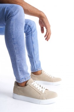 SLW165 Elite Erkek Günlük Bağcıklı Süet Spor Sneaker Ayakkabı SBT - Krem