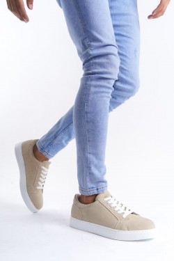 SLW165 Elite Erkek Günlük Bağcıklı Süet Spor Sneaker Ayakkabı SBT - Krem