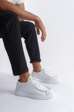 SLW170 Tornado Erkek Günlük Bağcıklı Cilt Klasik Ayakkabı CBT - Beyaz