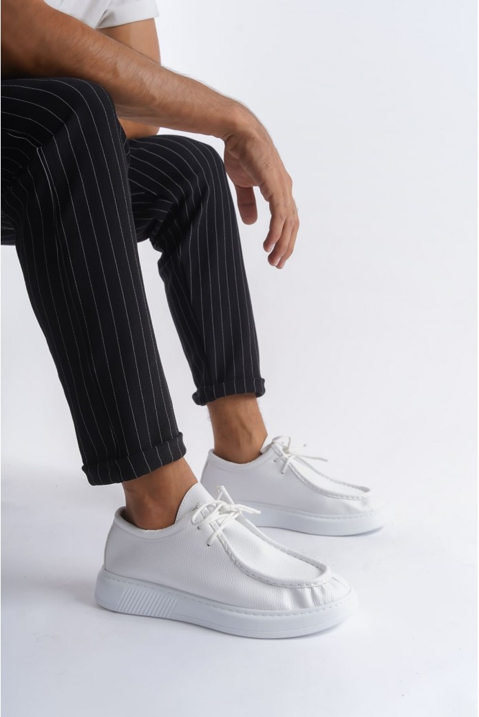 SLW170 Tornado Erkek Günlük Bağcıklı Cilt Klasik Ayakkabı CBT - Beyaz