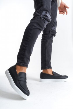 SLW180 Estilo X Erkek Günlük Bağcıksız Cilt Klasik Ayakkabı CBT - Siyah