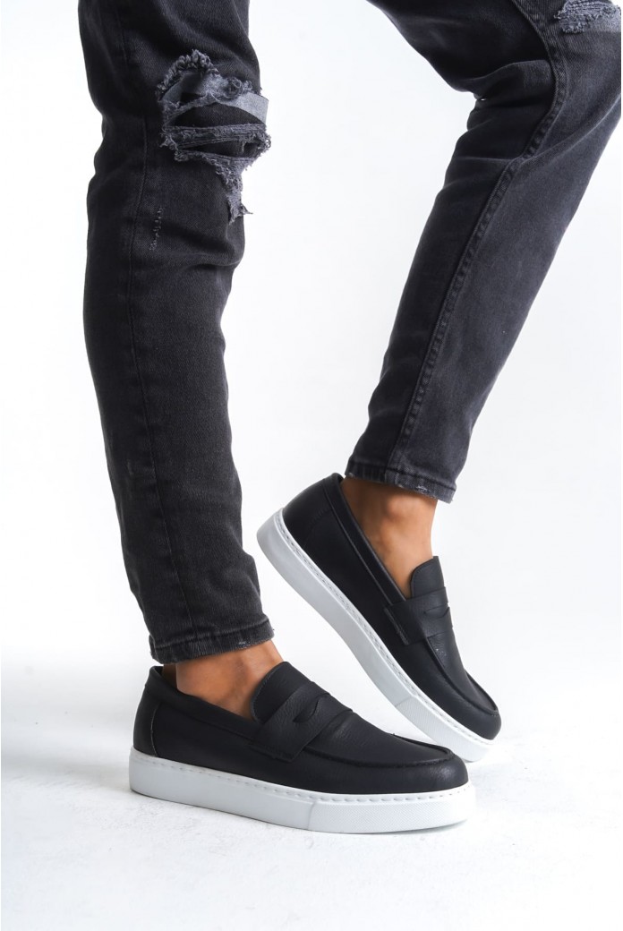 SLW180 Estilo X Erkek Günlük Bağcıksız Cilt Klasik Ayakkabı CBT - Siyah