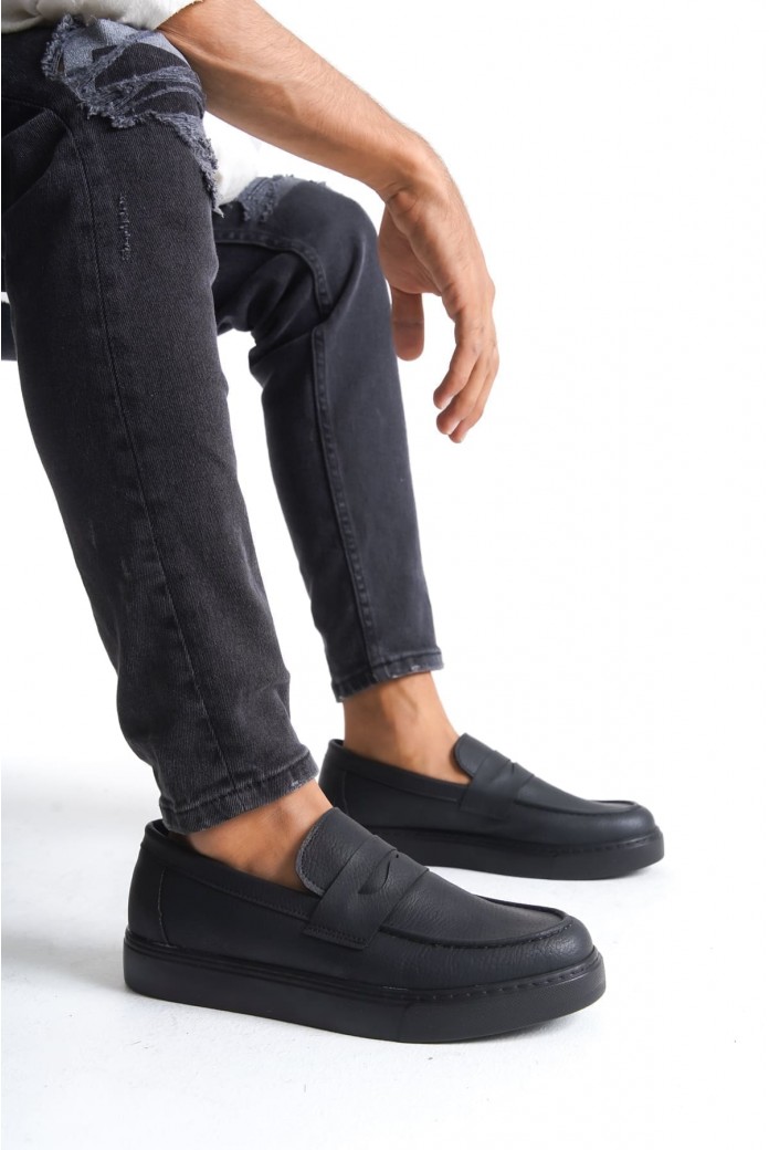 SLW180 Estilo X Erkek Günlük Bağcıksız Cilt Klasik Ayakkabı CST - Siyah