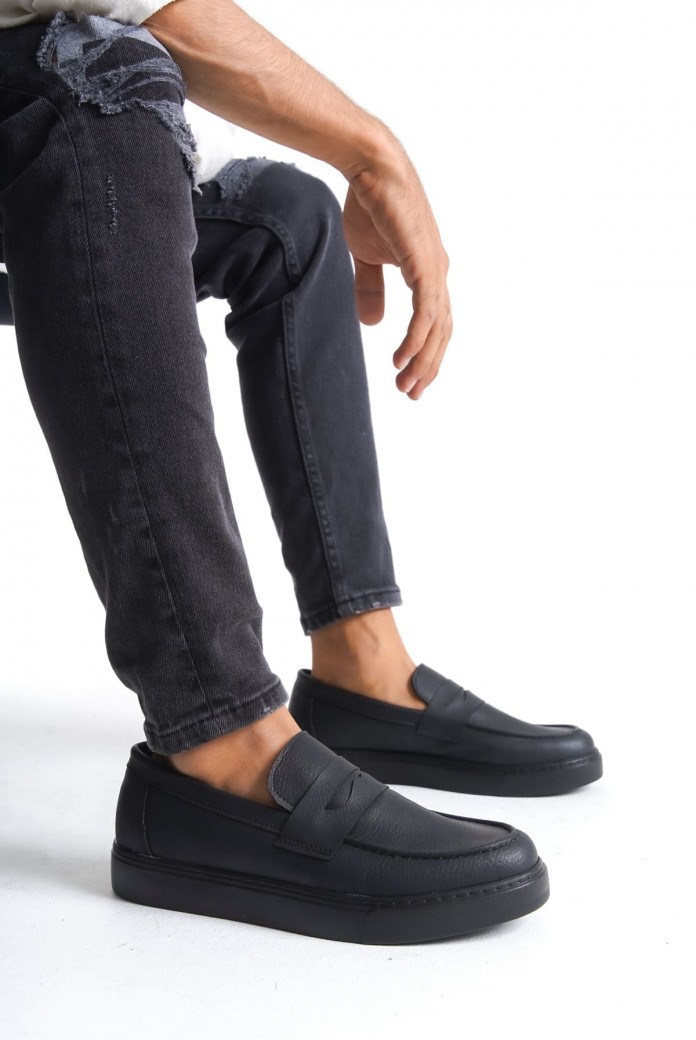 SLW180 Estilo X Erkek Günlük Bağcıksız Cilt Klasik Ayakkabı CST - Siyah