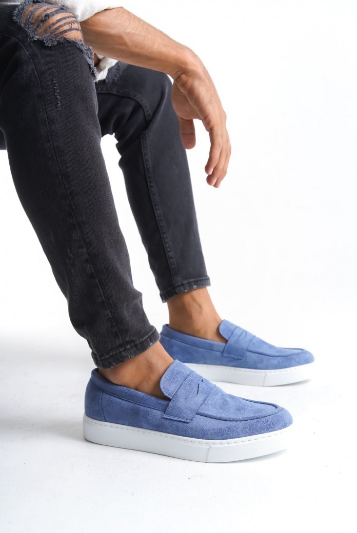 SLW180 Estilo X Erkek Günlük Bağcıksız Süet Klasik Ayakkabı SBT - Mavi