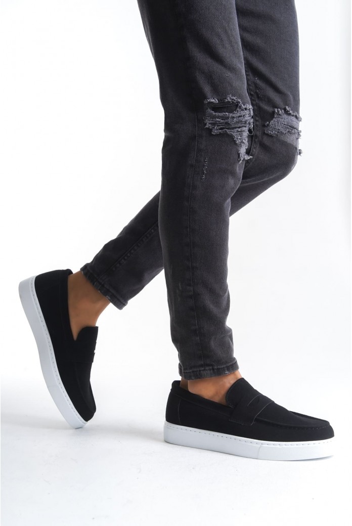 SLW180 Estilo X Erkek Günlük Bağcıksız Süet Klasik Ayakkabı SBT - Siyah