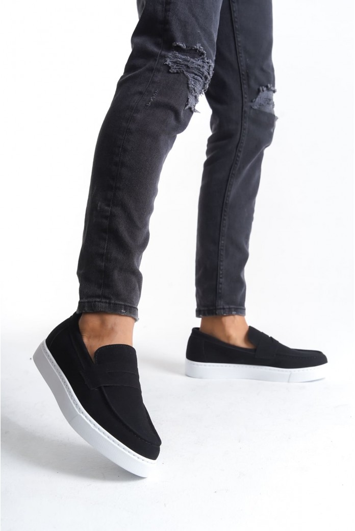 SLW180 Estilo X Erkek Günlük Bağcıksız Süet Klasik Ayakkabı SBT - Siyah