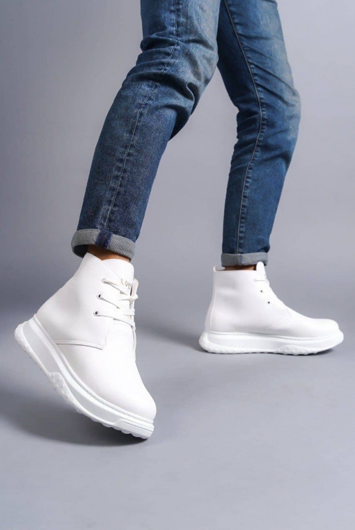 SLW204 Franca Erkek Spor Günlük Bağcıklı Cilt Bot CBT - Beyaz