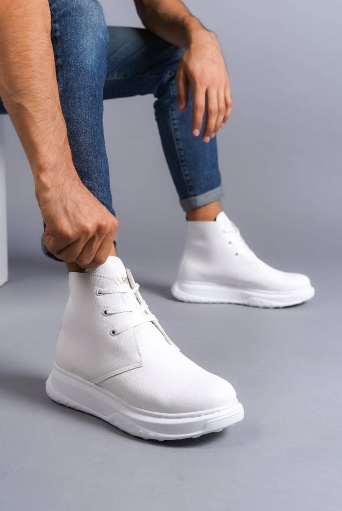 SLW204 Franca Erkek Spor Günlük Bağcıklı Cilt Bot CBT - Beyaz