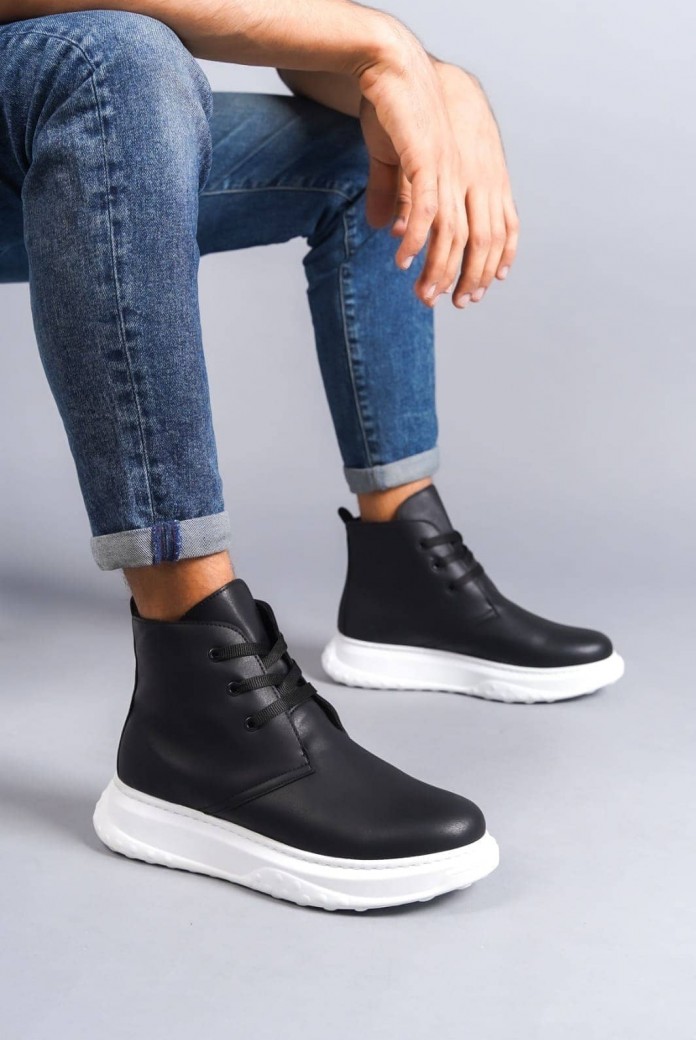 SLW204 Franca Erkek Spor Günlük Bağcıklı Cilt Bot CBT - Siyah