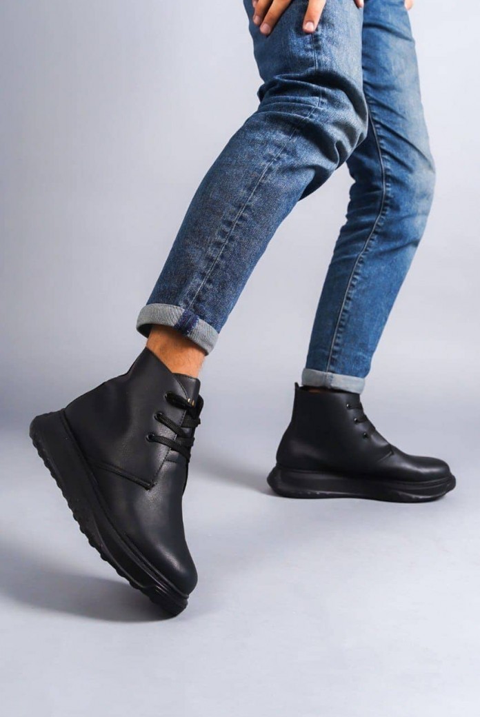 SLW204 Franca Erkek Spor Günlük Bağcıklı Cilt Bot CST - Siyah