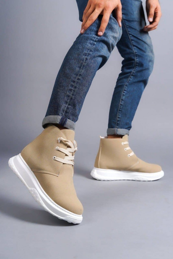 SLW204 Franca Erkek Spor Günlük Bağcıklı Süet Bot SBT - Krem